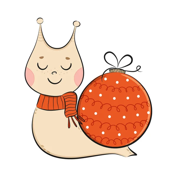 かわいいメリークリスマス漫画カタツムリの文字 ベクターストックイラスト — ストックベクタ