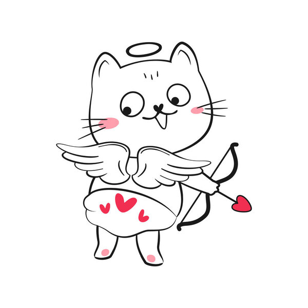 Cute cupid doodle cat. Valentines day stock illustration. Vector illustration.