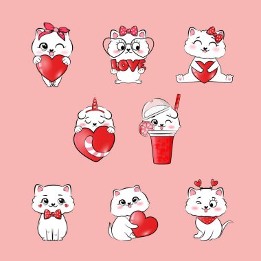 Sevimli aşk tanrısı kedi. Sevgililer Günü stok çizimi. Vektör illüstrasyonu.