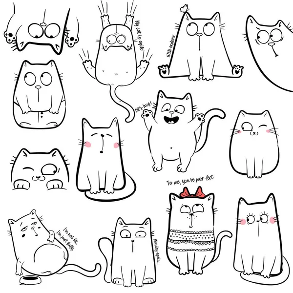 Cat Doodle Cute Stylu Sztuki Linii Rysunek Dłoni Cute Postać — Wektor stockowy