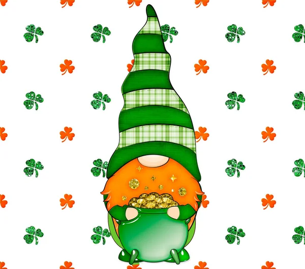 Joyeux Patricks Day Texture Avec Gnome Drôle Illustration Vacances Stock — Photo