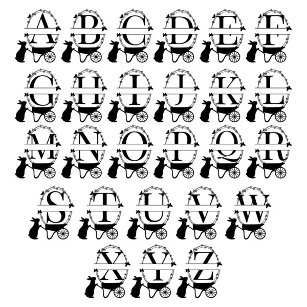 Feliz Páscoa Dividido Monograma Cartas Com Coelho Ilustração Estoque Vetorial —  Vetores de Stock