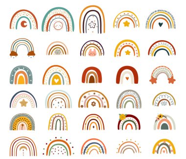 El çizimi çocuk gökkuşağı koleksiyonu. Vektör stok illüstrasyonu.