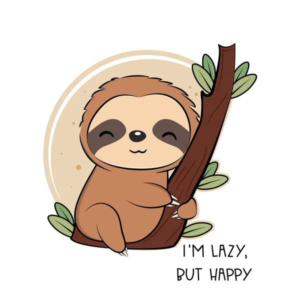 Cute Sloth Cartoon Sweet Vector Kid Graphic White Background — Διανυσματικό Αρχείο