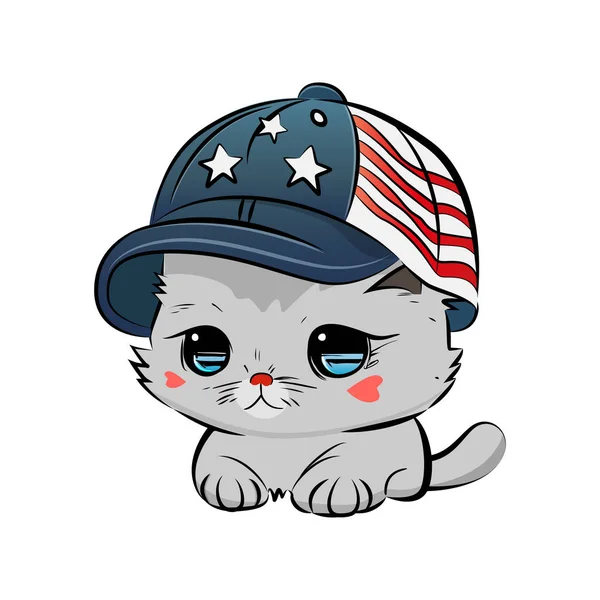 Niedliche Karikatur Patriotische Katze Unabhängigkeitstag Vektoraktiendarstellung — Stockvektor