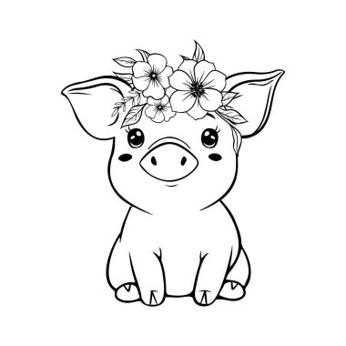 Saç bandı takmış şirin bir domuz, özet, boyama sayfası. Vektör stok illüstrasyonu.