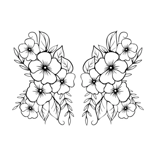 Papillon Silhouette Noire Avec Des Fleurs Contour Illustration Vectorielle — Image vectorielle
