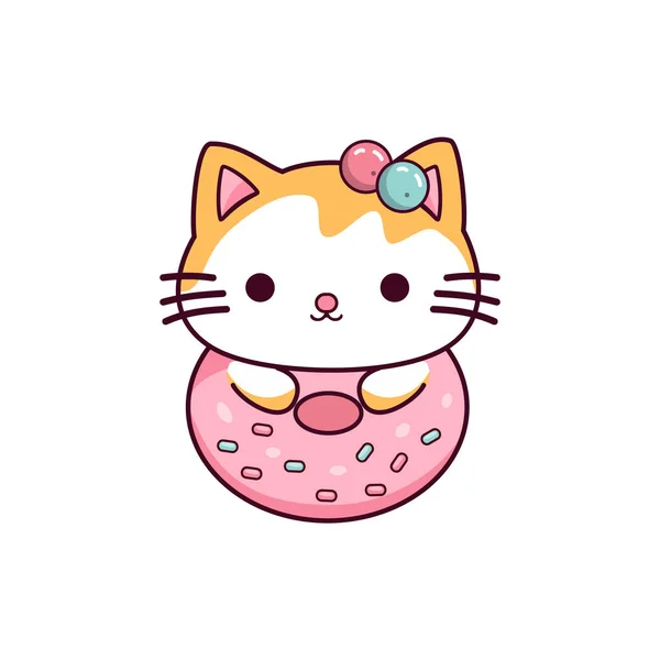 Niedliches Kätzchen Mit Donut Kinderillustration Vektorillustration — Stockvektor