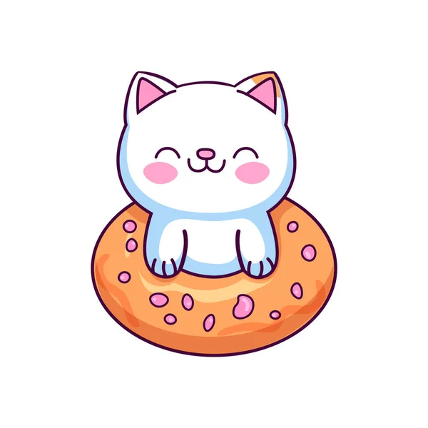 Tatlı Kedi Yavrusu Donut Çocuk Çizimi Vektör Illüstrasyonu — Stok Vektör