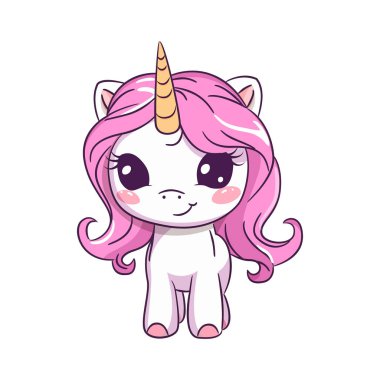 Tatlı çizgi film sihirli tek boynuzlu at koleksiyonu. Vektör stok illüstrasyonu. 