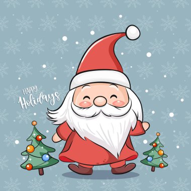 Mutlu Noeller, Noel Baba tebrik kartı. Vektör stok illüstrasyonu. 