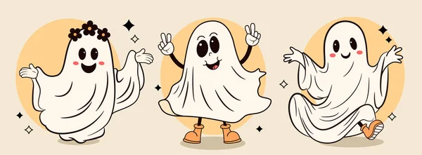 Groovy Retro Halloween Spöke Läskiga Vibbar Illustration Vektorbeståndet — Stock vektor