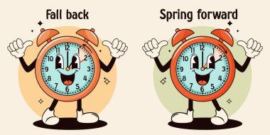 Daylight saving time, fall back illustration. Groovy watch, clock. Vector stock illustration.  clipart