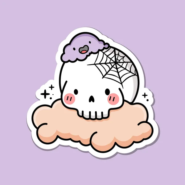 Cute Kawaii Halloween Skull Cloud Vector Stock Illustration — Stock Vector