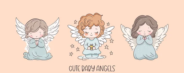 休日の設計のためのかわいい漫画の赤ん坊の天使 ベクトルストックイラスト — ストックベクタ