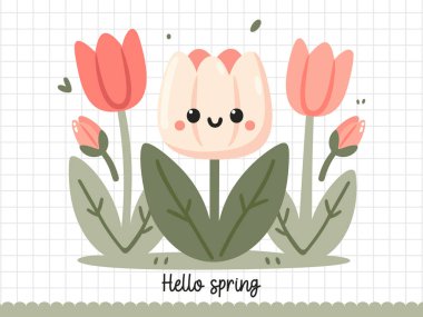 Şirin pembe bir lale çizimi. Vektör illüstrasyonu.