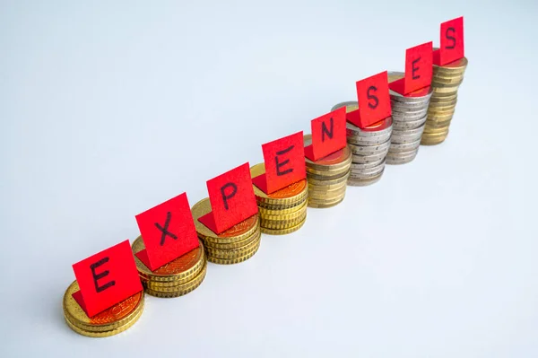 Stacks Coins Top Them Red Tickets Make Word Expenses Increase — Stock Photo, Image
