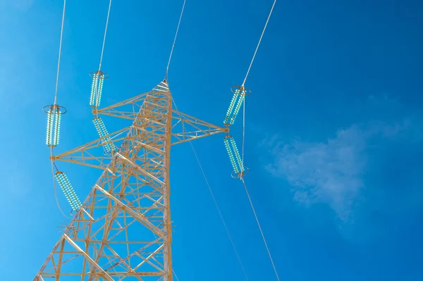 stock image Electricity pylons, in a mountain place. Origin, transport and need for electricity. Environmental defacement. Eletricity grid.