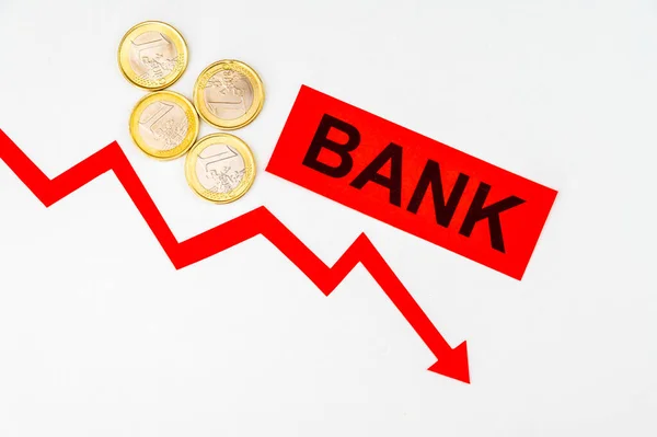Ligne Rouge Descendante Mot Banque Défaillance Bancaire Conséquences Économiques Financières — Photo