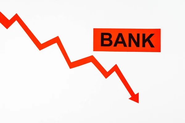 Absteigende Rote Linie Wort Bank Bankenzusammenbruch Und Wirtschaftliche Und Finanzielle — Stockfoto