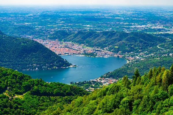 stock image Panorama of Lake Como and the city of Como, the port and the mountains, from Cernobbio, on a summer day.
