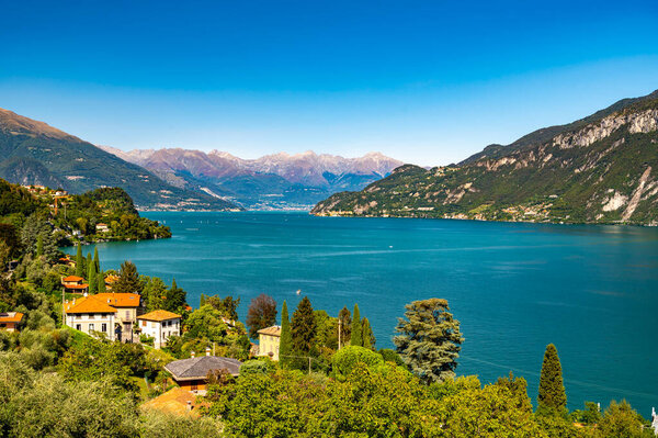 A view of Lake Como, from Limonta, with the mountains, the villages, the villas and Bellagio.