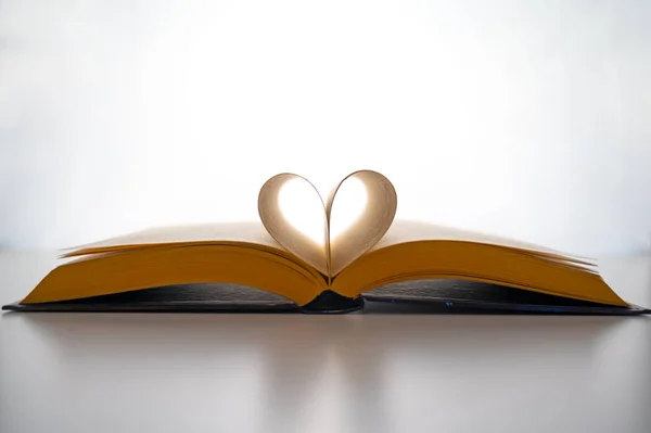 Открыть Книгу Сложить Страницы Сформировать Сердце Белом Фоне Любовь Чтению Лицензионные Стоковые Изображения