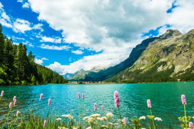 Yazın Yukarı Motor, Silvaplana Gölü ve Segl köyü manzarası..