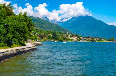 Lake Como, photographed by Gera Lario. View of the villages and mountains of the Upper Lake, and of the promenade along the lake. clipart