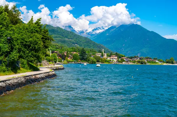 stock image Lake Como, photographed by Gera Lario. View of the villages and mountains of the Upper Lake, and of the promenade along the lake.