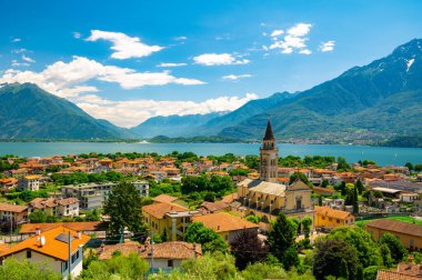 Panorama of the town of Domaso and Lake Como, on a summer day. clipart