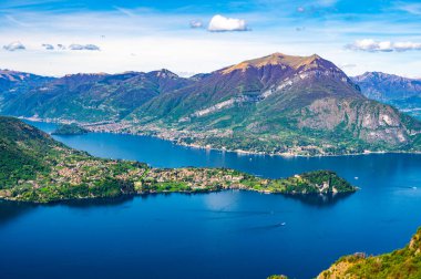 Como Gölü Panoraması, Bellagio, Balbianello, Lecco ve Como kıyılarını ve yukarıdaki dağları göstererek Ortanella 'dan çekilmiş..