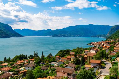 Como Gölü 'nden Panorama, Bellagio, Santa Maria Rezzonico, Acquaseria, fotoğrafçı Sana Maria.