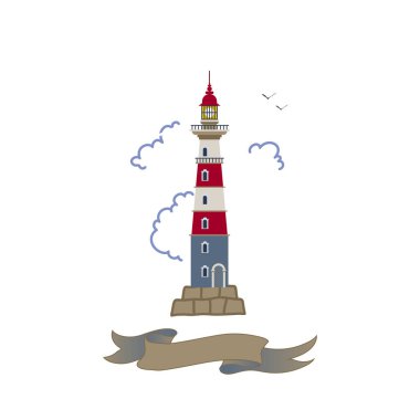Mimari yapı deniz temalı kurdeleli dekoratif deniz feneri