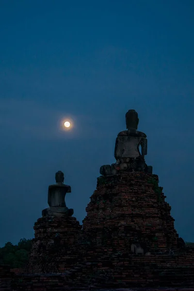 Stupa Wat Chai Watthanaram Luna Piena Nella Città Ayutthaya Nella — Foto Stock