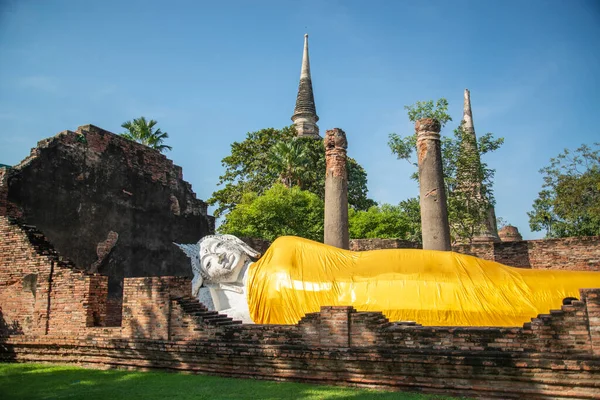 Buddha Sdraiato Wat Yai Chai Mongkon Nella Città Ayutthaya Nella — Foto Stock