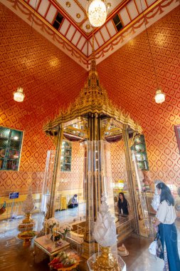 the Buddha footprint at the Wat Phra Phutthabat in the Town of Phra Phutthabat in the Province of Saraburi in Thailand,  Thailand, Saraburi, November, 2022