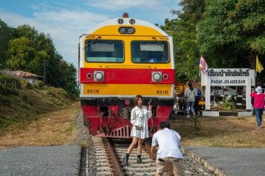 The Railway Station Pasak Jolasid Dam of the Rot Fai Loi Nam Train or floating train line at the Pa Sak Jolasid Dam in near the City of Lopburi in the Province of Lopburi in Thailand,  Thailand, Lopburi, November, 2022