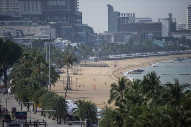 The Beach front with Hotels at the Pattaya Bay and Beach road in the city of Pattaya in the Province of Chonburi in Thailand,  Thailand, Pattaya, November, 2022