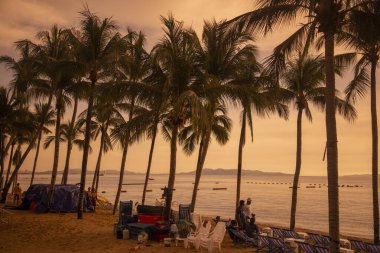 Umbrella for rent at the Beach and coast at the Beach Road in the city of Jomtien near Pattaya in the Province of Chonburi in Thailand,  Thailand, Jomtien, November, 2022
