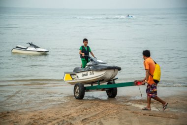 a jet ski rent station at the Beach and coast at the Beach Road in the city of Jomtien near Pattaya in the Province of Chonburi in Thailand,  Thailand, Jomtien, November, 2022