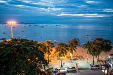 The Beach front with Hotels at the Pattaya Bay and Beach road in the city of Pattaya in the Province of Chonburi in Thailand,  Thailand, Pattaya, November, 2022