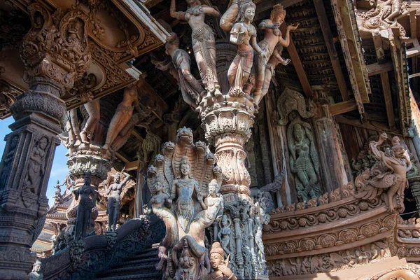 Wood Temple Wat Sanctuary Truth Temple City Pattaya Province Chonburi — Fotografia de Stock
