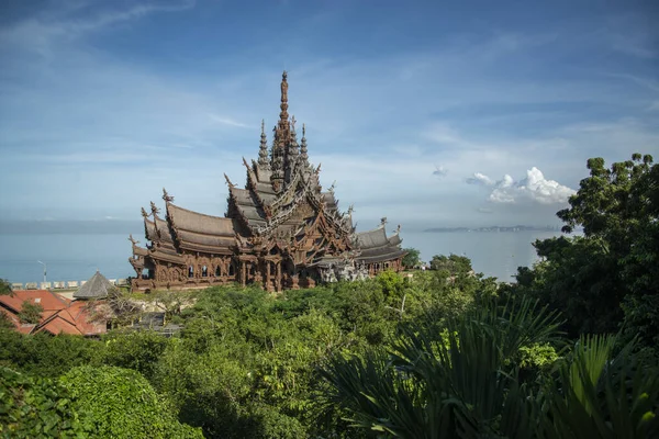 Wood Temple Wat Sanctuary Truth Temple City Pattaya Province Chonburi —  Fotos de Stock