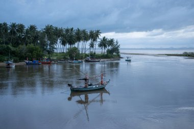 Fishingboat at the Bo Thong Lang Bay and Beach at the Town of Bang Saphan in the Province of Prachuap Khiri Khan in Thailand,  Thailand, Bang Saphan, December, 2022