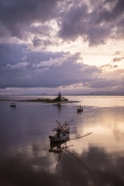 Fishingboat at the Bo Thong Lang Bay and Beach at the Town of Bang Saphan in the Province of Prachuap Khiri Khan in Thailand,  Thailand, Bang Saphan, December, 2022