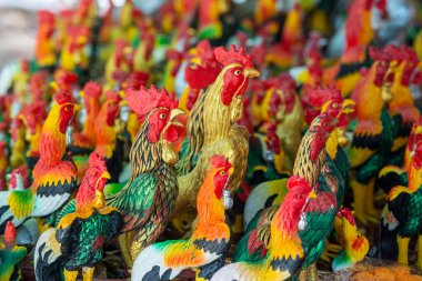 Chicken figures at a King Taksin Monument at the Wat Huay Mongkol near the City of Hua Hin in the Province of Prachuap Khiri Khan in Thailand,  Thailand, Hua Hin, December, 2022