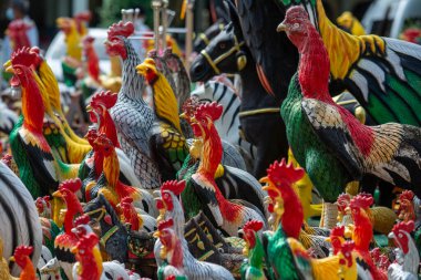 Chicken figures at a King Taksin Monument at the Wat Huay Mongkol near the City of Hua Hin in the Province of Prachuap Khiri Khan in Thailand,  Thailand, Hua Hin, December, 2022