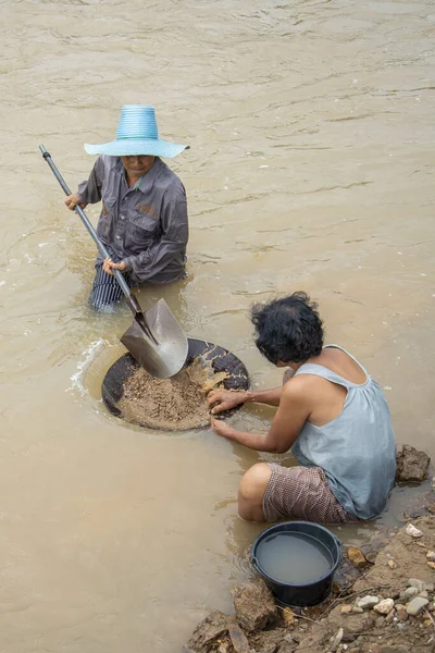 People Gold Washing Klong Thong River Tambon Ron Thong Village — Stock Photo, Image
