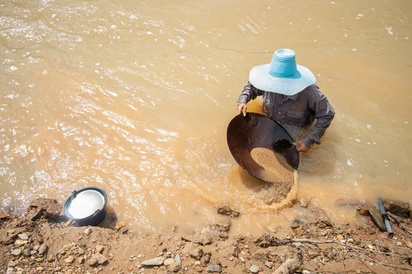 People Gold Washing Klong Thong River Tambon Ron Thong Village — Stock Photo, Image